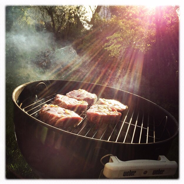 Photo close-up of food on barbecue grill