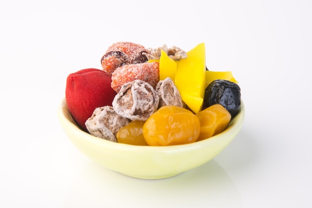 Close-up of food in bowl against white background