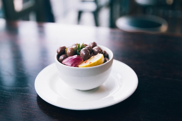 close-up of food in bowl on table