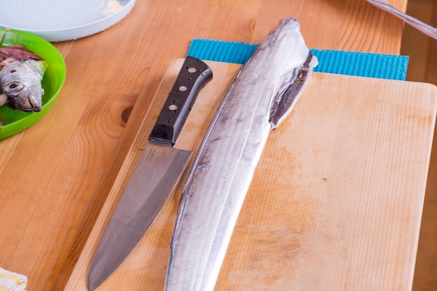 Close-up of food on cutting board over table