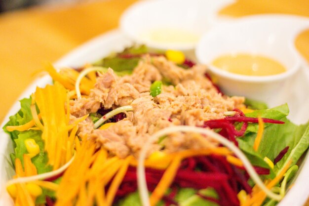 Close-up of food in plate on table