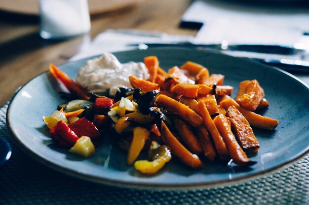 Close-up of food in plate on table