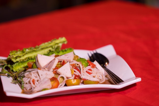 Close-up of food in plate on table