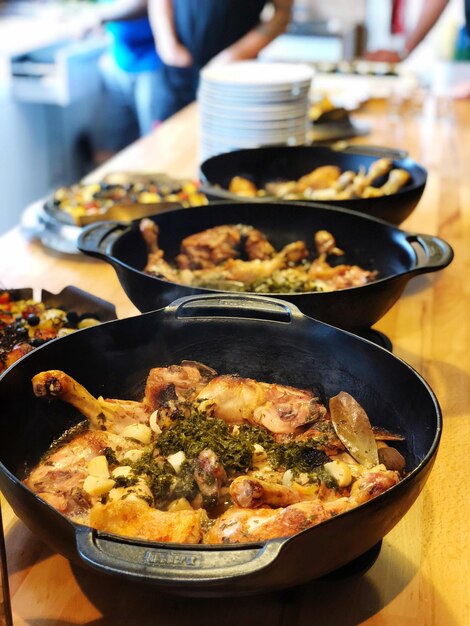 Close-up of food served in bowls on table