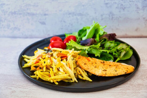 Close-up of food served in plate on table