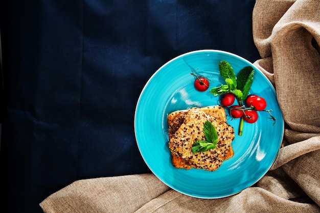 close-up of food served in plate on table