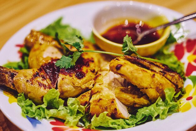 Close-up of food served in plate