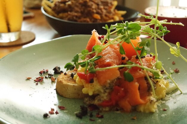 Photo close-up of food served in plate