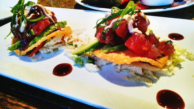 Close-up of food served in plate