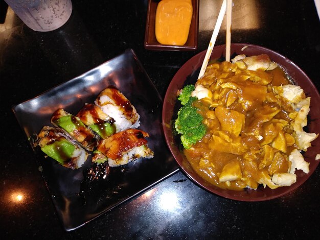 Photo close-up of food served on table at restaurant