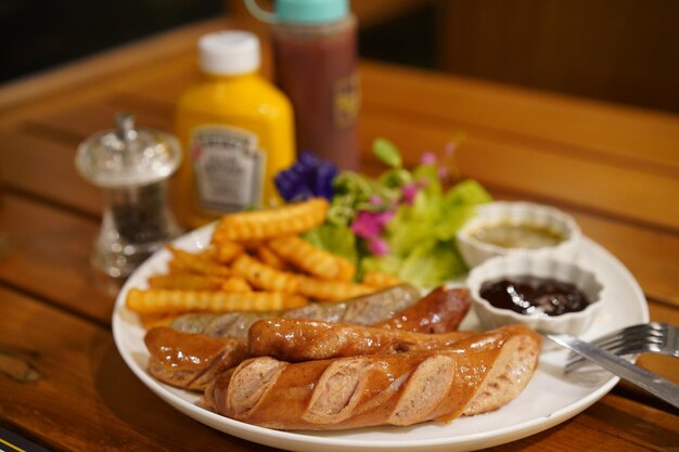 Close-up of food served on table