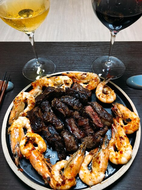 Close-up of food served on table