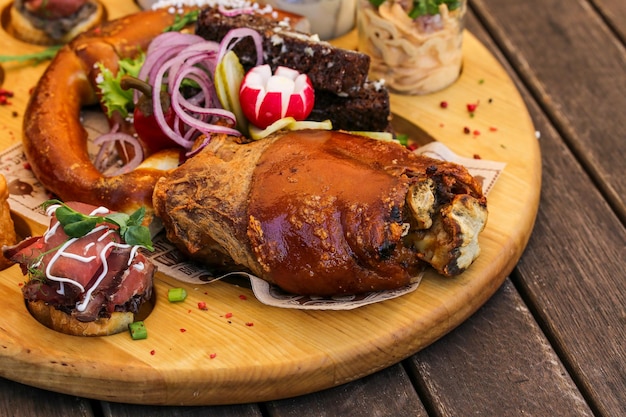 Close-up of food served on table