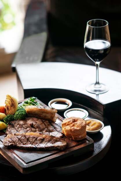 Close-up of food served on table