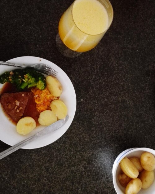 Close-up of food served on table