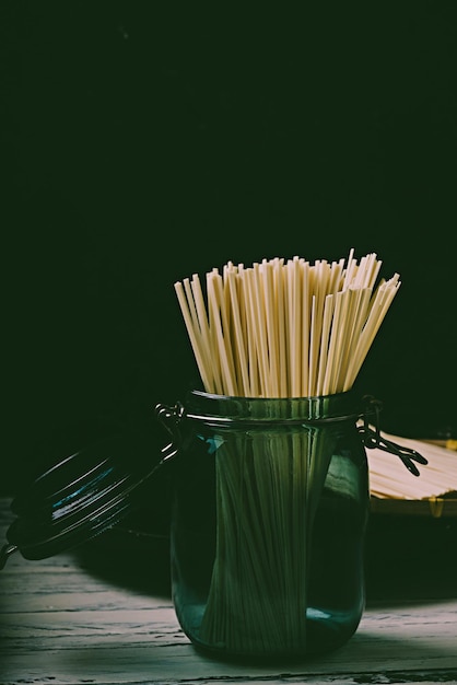 Photo close-up of food on table against black background