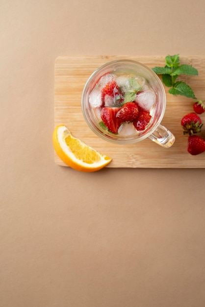 Close up on foods cocktails in tall glass