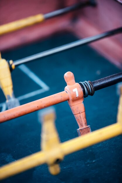 Close up of foos ball table