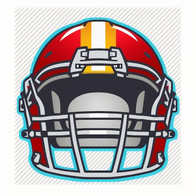 Крупный план футбольного шлема с генеративным искусственным интеллектом в красно-желтой полосе