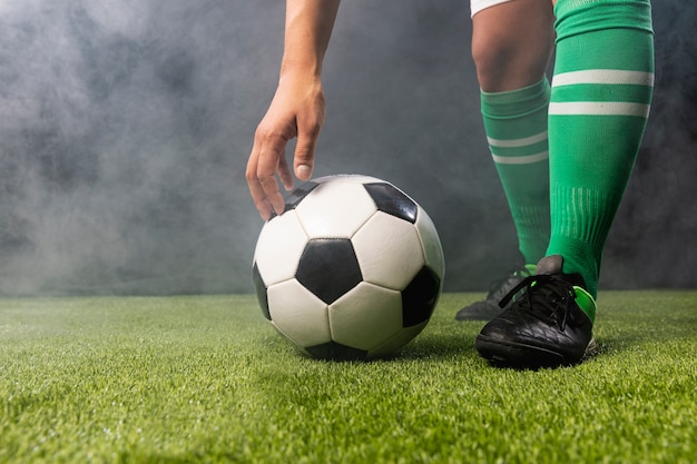 Close-up football with soccer balls