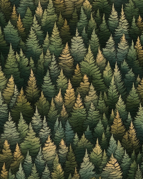 a close up of a forest of pine trees with a green background generativ ai