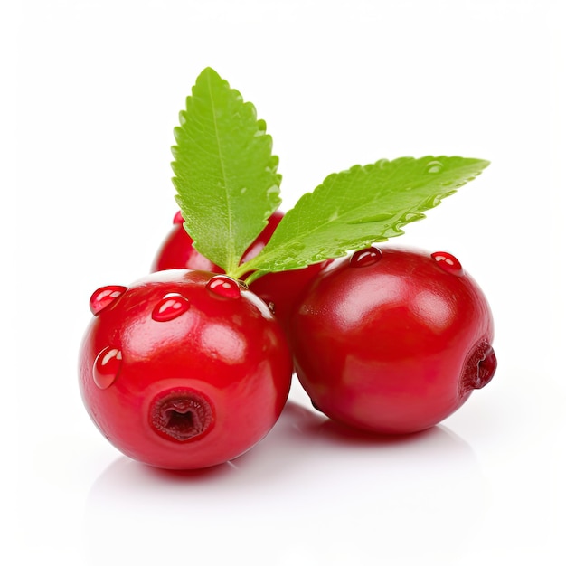 Close-up foto Cranberry geïsoleerd op wit met blad