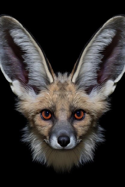 Close-up foto van Bat Eared Fox op zwarte achtergrond