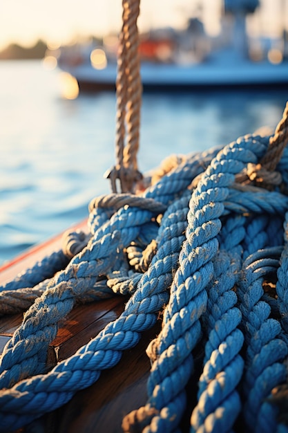 Close-up foto van de scheepsdraden met de zee