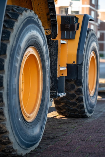 Close-up foto van een bulldozer vrachtwagen