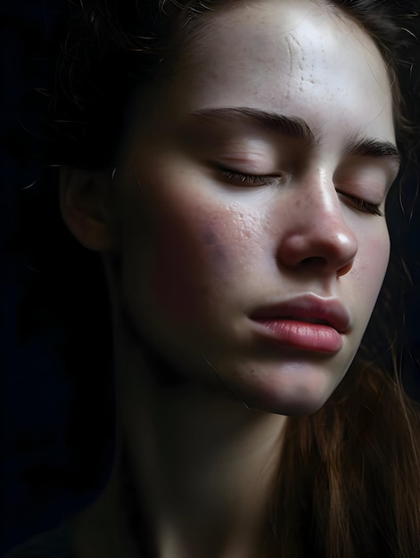 Close-up foto van een depressieve vrouw zijaanzicht minimalisme Hoge resolutie