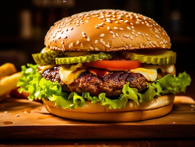 Close-up foto van een lekker uitziende cheeseburger op een witte plaat