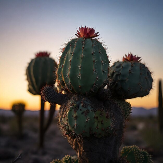 Foto close-up foto van een silhouet cactusplant bij zonsondergang