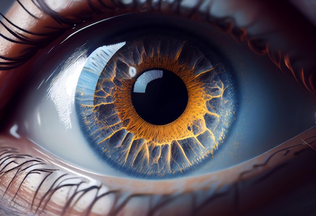 Close-up foto van het menselijk oog vangt de ingewikkelde details menselijk gezicht Scherpe focus