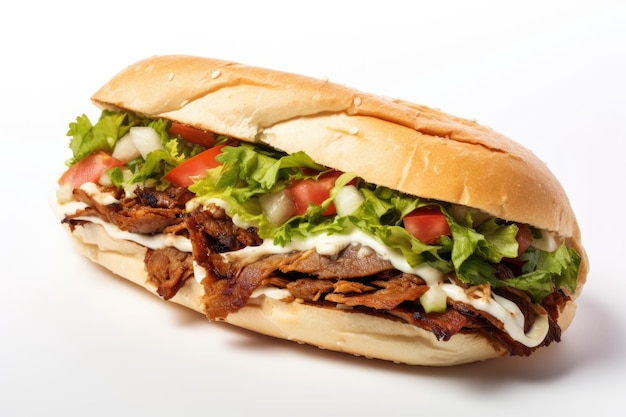 Close-up foto van kebab sandwich op een witte achtergrond