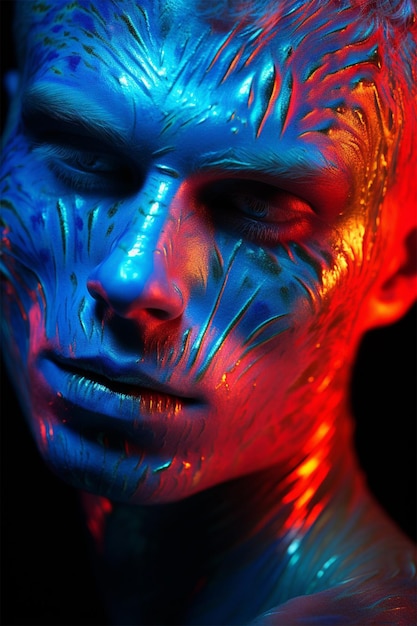 Close-up foto van mannelijk model met neon body art