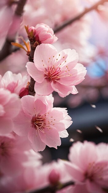 Close-up foto van roze kersiebloesem Sakura bloeit in het voorjaars natuurgebied