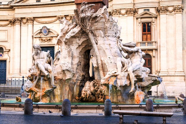 Close up of The Fountain Of The Four Rivers, Navona Square, Rome, Italy