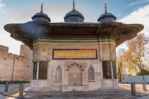 Close up of fountain of sultan ahmed iii of topkap palace in istanbul turkey