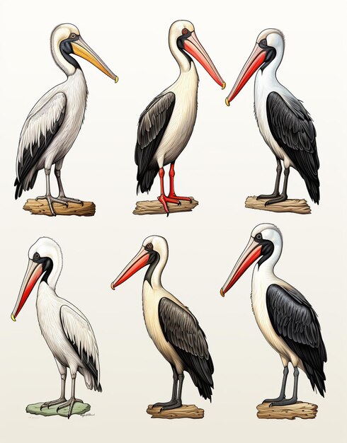 a close up of four different birds with long beaks generative ai