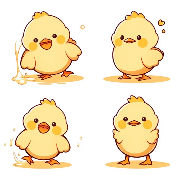 A close up of four different cartoon chickens with different expressions generative ai