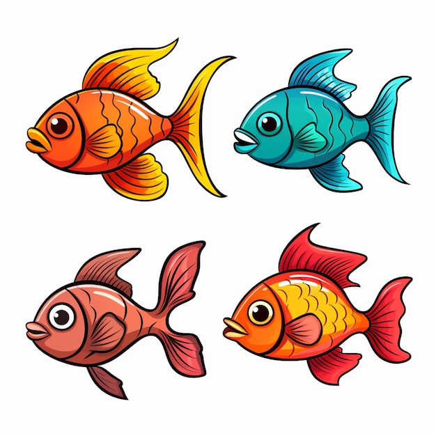 Близкий взгляд на четыре разных цвета рыбы на белом фоне генеративный ай