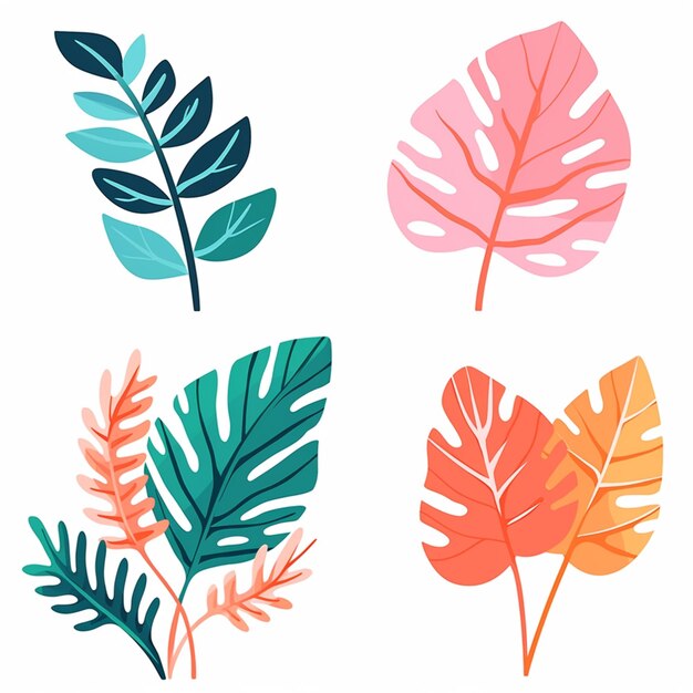 Photo a close up of four different colored leaves on a white background generative ai