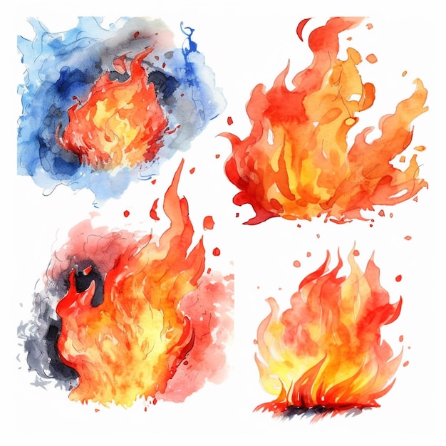 a close up of four different fire elements on a white background generative ai