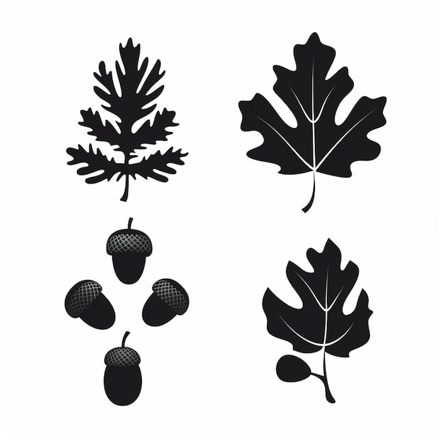 Photo a close up of four different types of leaves and acorns generative ai