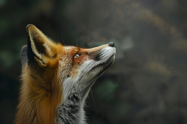 Close Up of a Fox Looking Up at Leaves