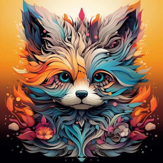 a close up of a fox with colorful flowers on its head generative ai