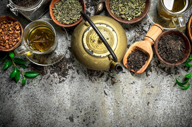 Photo close up on fragrant various chinese tea