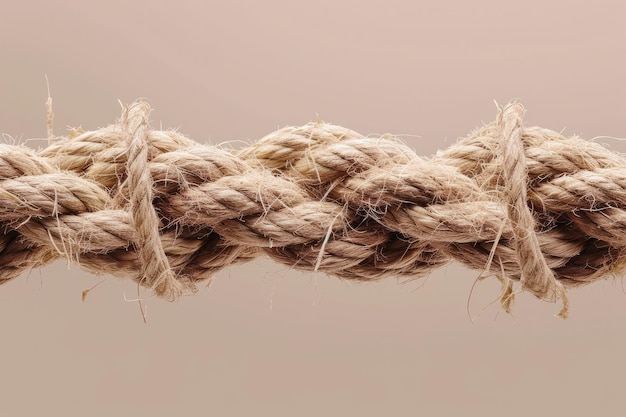 Photo close up of a fraying rope against a beige background