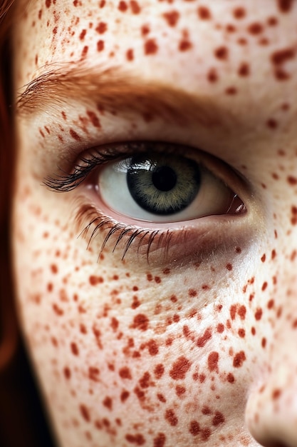 Photo close up freckles on the face