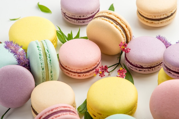 Close up of french delicate macaroons